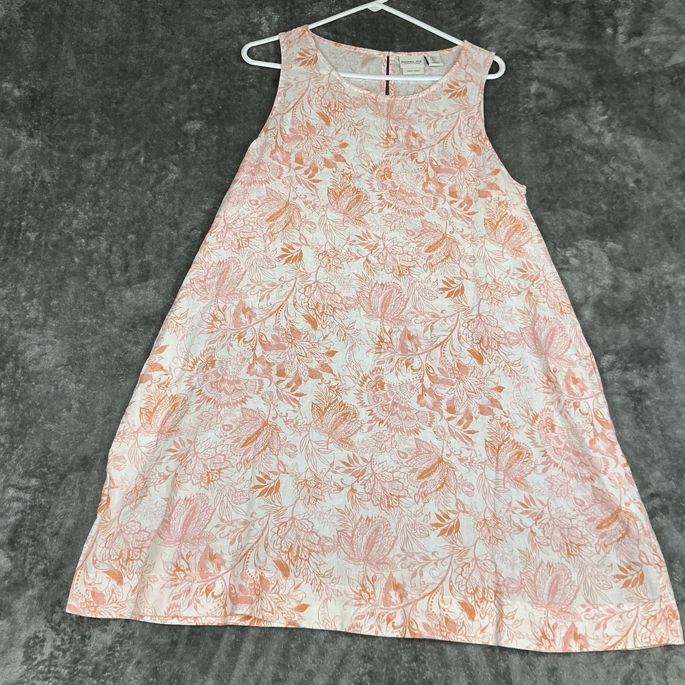 Rachel Zoe 100% Linen Floral Shift Dress Coastal Summer Resort Beachy Sz Lg - Picture 4 of 6